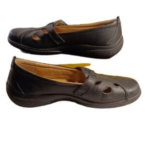 Hotter Nirvana Black Leather Maryjane Slip on Flat Slipper Comfort Shoes Sz 8